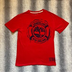 Timberland New England Red Graphic T-Shirt Men’s Large Regular Fit Blue Logo